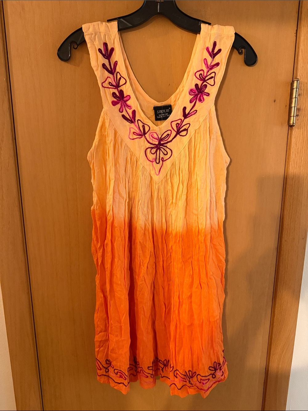 Sakkas Women’s Ombre Embroidered Sleeveless Mini Dress New Orange One Size